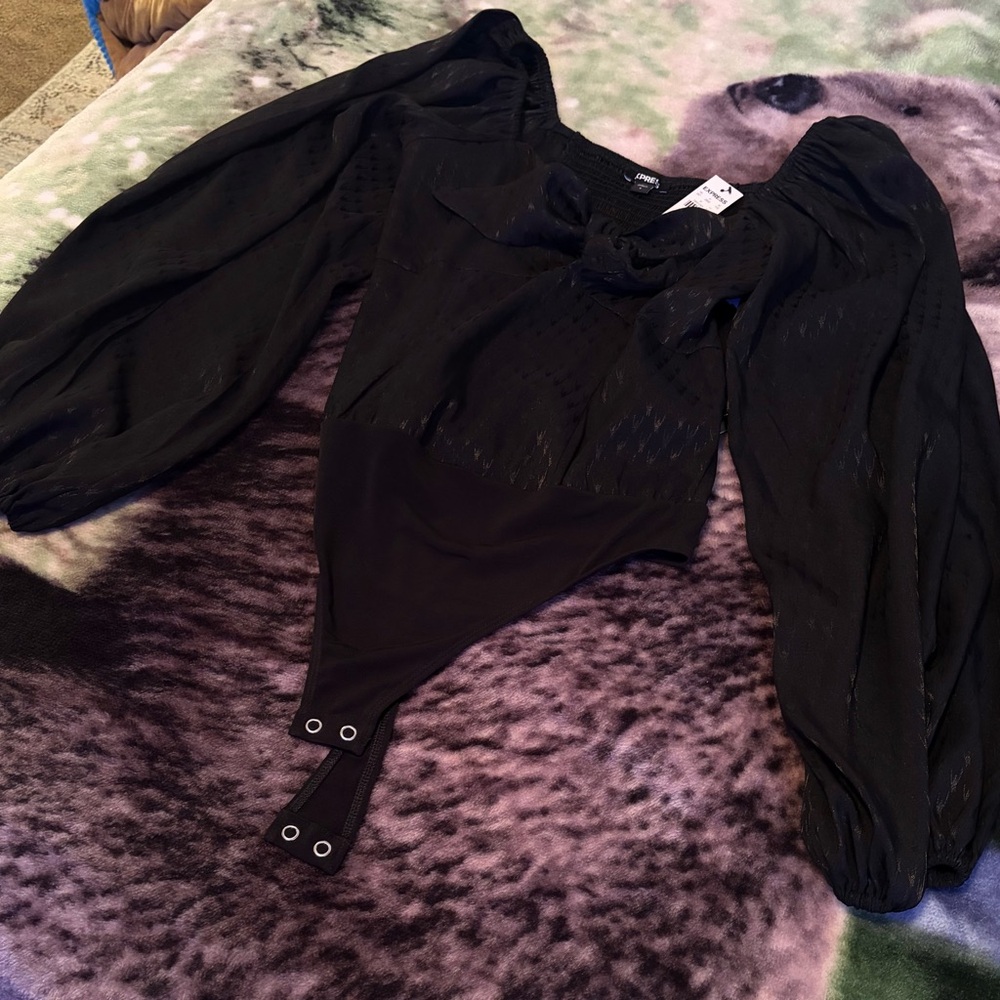 Express Black Puff Sleeve Bodysuit